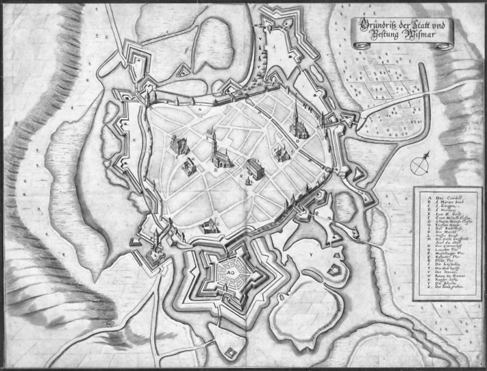 Grundriss der Stadt und Festung Wismar (nach Merian, 1653)