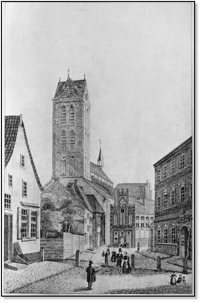 Am Fürstenhof mit Blick auf St. Marien (vor 1878)